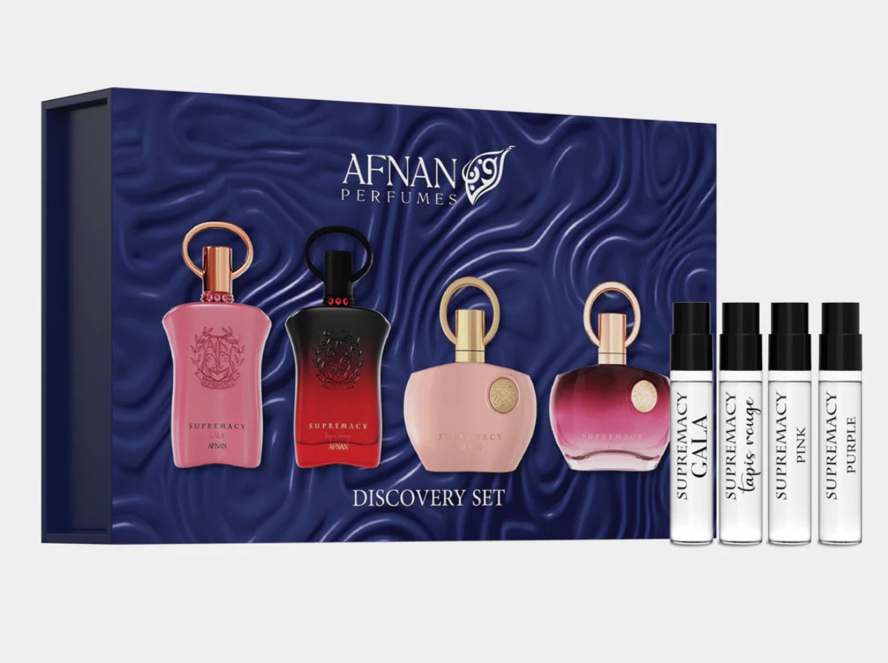 MINI SET AFNAN DISCOVERY FOR WOMEN  ( 4 PC )X0.068 OZ EDP SP SUPREMACY GALA/SUPREMACY TAPSI ROUGE/SUPREMACY PURPLE/SUPREMACY PINK