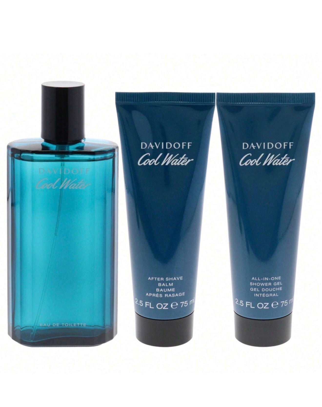 SET DAVIDOFF COOL WATER MEN ( 3 PC ) 4.2 OZ EDT SP / 2.5 OZ SG /0.50 OZ EDT SP