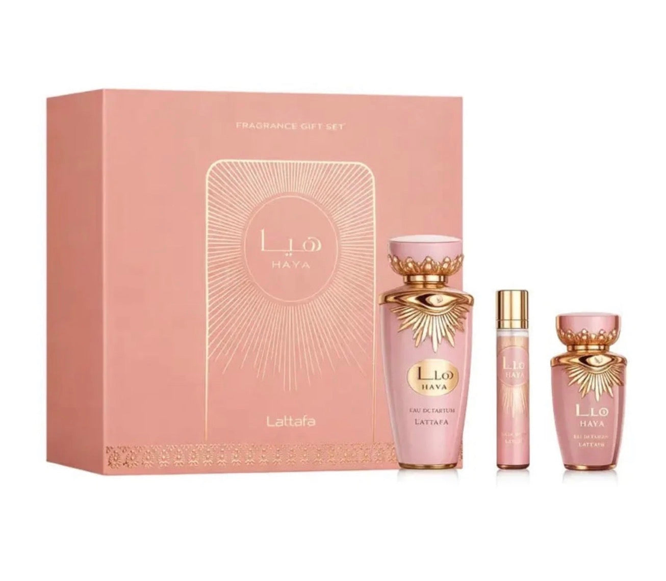 SET LATTAFA HAYA WOMEN (3 PC )3.4 OZ EDP SP /1.7 HAIR MIST / 0.41 TRAVEL SPRAY