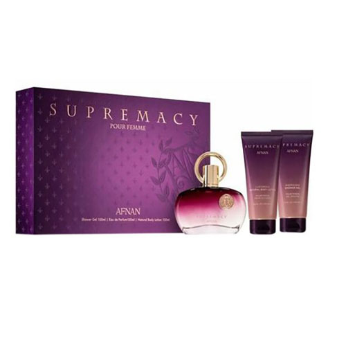 SET AFNAN SUPREMACY PURPLE WOMEN ( 3 PC )  3.4 OZ EDP SP / 3.4 OZ BL / 3.4 OZ SG