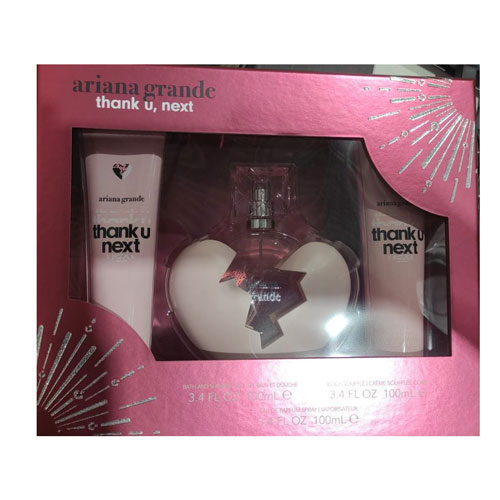 SET ARIANA GRANDE THANK U ,NEXT WOMEN ( 3 PC )3.4 OZ SG /3.4 OZ BODY SOUFFLE /3.4 OZ EDP SP