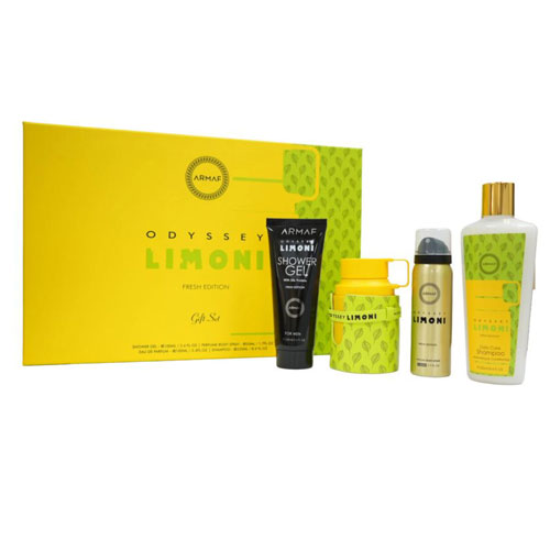 SET ARMAF ODYSSEY LIMONI UNISEX ( 4 PC ) 3.4 OZ EDP SP / 3.4 OZ GEL / 1.7 OZ BL / 8.4 OZ SHAMPOO
