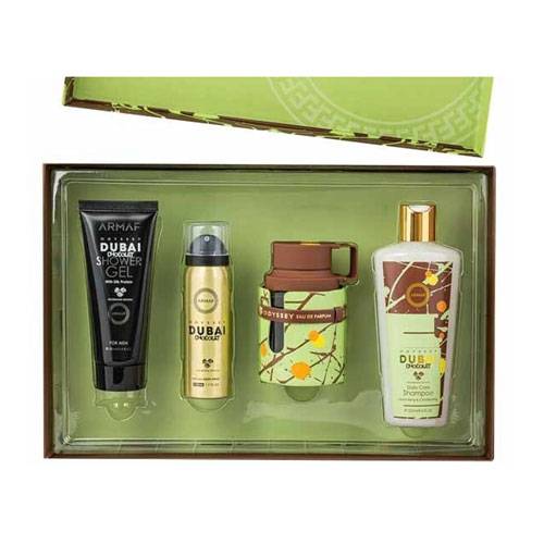 SET ARMAF ODYSSEY DUBAI CHOCOLATE GOURMAND MEN ( 4 PC ) 3.4 OZ EDP SP / 3.4 OZ GEL / 1.7 OZ BL / 8.4 OZ SHAMPOO