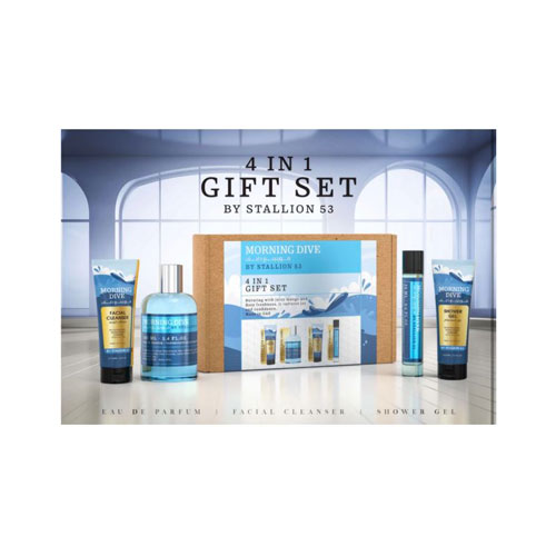 SET EMPER MORNING LIVE BY STALLION 53 UNISEX(4 PC) 3.4 OZ EDP SP/3.4 OZ SG/3.4 OZ FACIAL CLEANER /0.68 EDP SP
