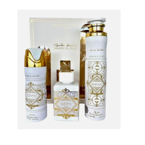 SET LATTAFA BADEE AL OUD HONOR AND GLORY (3 PC) 3.4 OZ EDP SP / DEOD SP /AIR FRESHNER