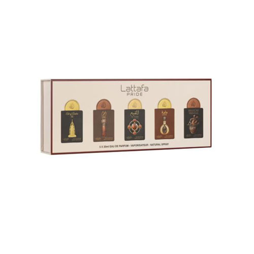 SET LATTAFA PRIDE X0.67 OZ ( 5 PC )ART OF ARABIA III/ AJWAA / AL QIAM GOLD / MASABRIOCHE VANILLE