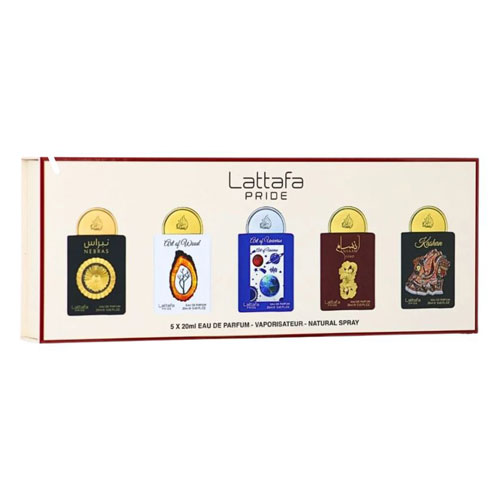 SET LATTAFA PRIDE X0.67 OZ ( 5 PC )NEBRAS /ART OF WOOD / ART OF UNIVERSE /ANSAAM GOLD / KASHAN