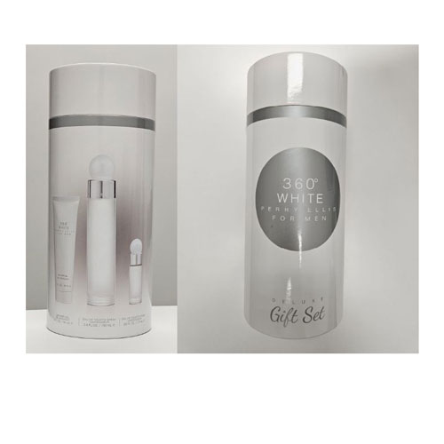 SET PERRY ELLIS 360 WHITE MEN ( 3 PC ) 3.4 OZ EDT /3.0 OZ GEL + MINI -CANISTER