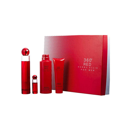 SET PERRY ELLIS 360 RED MEN  (4 PC )3.4 OZ EDT / 6.0 OZ DEO SP / 3.0 OZ SG  / MINI