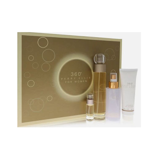 SET PERRY ELLIS 360 WOMEN (4 PC)3.4 OZ EDT /4.0 OZ MIST/3.0OZ SG /0.25 OZ MINI