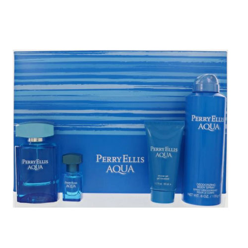 SET PERRY ELLIS AQUA (4PC) 3.4 OZ EDT /  6.8 OZ DEO BODY SPRAY /  1.7 OZ SG / MINI
