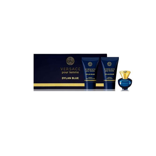 MINI SET VERSACE DYLAN BLUE WOMEN ( 3 PC ) 0.17 OZ EDP SP / 0.8 OZ BL / 0.8 OZ SG
